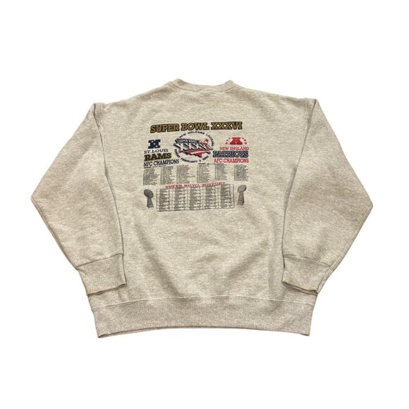 Vtg Super Bowl XXXVI Matchup Sweatshirt New England Patriots v St. Louis Rams XL - Picture 2 of 7
